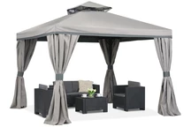 Grauer Gartenpavillon mit Gardinen Valencia 3x3m Garden Point