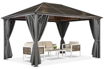 Pavillon Milos 3x4m mit Vorhängen Garden Point grau