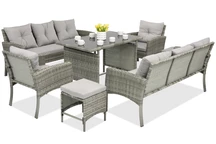 Polyrattan Gartenmöbel mit Poufs Bari Apetito 8 Garden Point hellgrau
