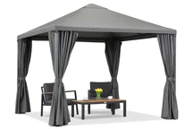 Anthrazitfarbener Gartenpavillon mit Vorhängen Madrid 3 x 3m Garden Point