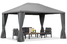 Anthrazitfarbener Gartenpavillon mit Vorhängen Madrid 3 x 4m Garden Point