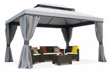 Grauer Gartenpavillon mit Vorhängen Valencia 4x4 Garden Point