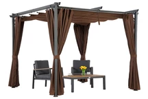Braune La Palma 3x3m Pergola mit Garden Point Vorhängen
