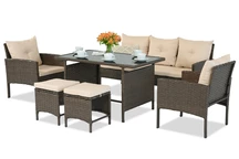 Braunes Technorattan-Set mit Matera Garden Poin-Puffern