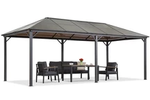Gartenpavillon Milos 3x6m mit Moskitonetz Garden Point grau