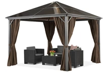 Milos 3x3m Gartenpavillon mit braunen Vorhängen Garden Point