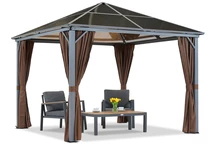 Milos 3x3m Gartenpavillon mit braunen Vorhängen Garden Point