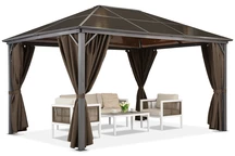 Milos 3x4m Gartenpavillon mit braunen Vorhängen Garden Point