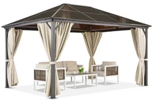 Milos 3x4m Gartenpavillon mit cremefarbenen Vorhängen Garden Point