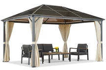 Milos 3x4m Gartenpavillon mit cremefarbenen Vorhängen Garden Point