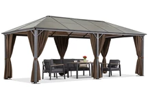 Milos 3x6m Gartenpavillon mit braunen Vorhängen Garden Point