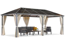 Milos 3x6m Gartenpavillon mit cremefarbenen Vorhängen Garden Point