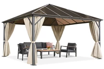 Milos 4x4m Gartenpavillon mit cremefarbenen Vorhängen Garden Point