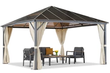 Milos 4x4m Gartenpavillon mit cremefarbenen Vorhängen Garden Point