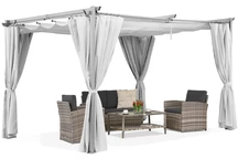 Weiße La Palma 3x3m Pergola mit Garden Point Vorhängen