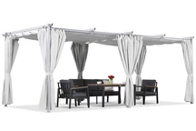 Weiße La Palma 3x6m Terrassenpergola mit Garden Point Vorhängen