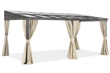 Aluminium-Terrassenüberdachung 3 x 5 m Tarragona mit Garden Point Gardinen beige