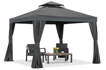 Anthrazitfarbener Gartenpavillon mit Vorhängen Valencia 3x3m Garden Point