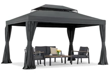 Anthrazitfarbener Gartenpavillon mit Vorhängen Valencia 3x4m Garden Point