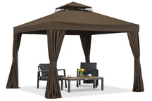 Brauner Gartenpavillon mit Vorhängen Valencia 3x3m Garden Point