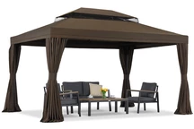 Brauner Gartenpavillon mit Vorhängen Valencia 3x4m Garden Point