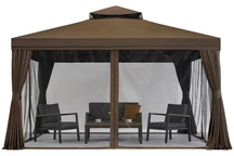 Gartenpavillon mit Moskitonetz und Vorhängen Valencia 4x4m braun Garden Point
