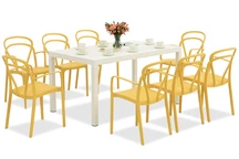 King/Vague weiß und orange Gartenmöbelset für 8 Personen Bica