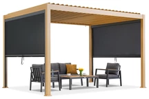 Lagos 3x4 freistehende Terrassenpergola mit 3m Garden Point Seitenrollläden in Holzoptik - anthrazit
