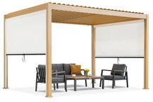 Lagos 3x4 freistehende Terrassenpergola mit 3m Garden Point Seitenrollläden in Holzoptik - weiß