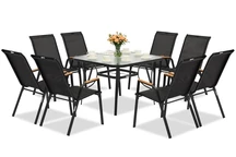 Modena/Bitonto schwarzes Metall-Gartenmöbelset für 8 Personen mit Garden Point quadratischem Tisch