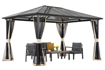 Moderner Gartenpavillon Santiago 4x4 m mit Moskitonetz Garden Point beige