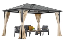 Moderner Gartenpavillon Santiago 4x4m mit Garden Point Gardinen beige
