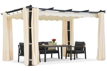 Barbados 3x3 m Terrassenpergola mit Garden Point Gardinen anthrazit-beige