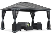 Sardinia 3x4 Metall-Pavillon mit Vorhängen und Moskitonetz Garden Point beige