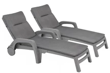 Set aus zwei Technorattan-Liegestühlen mit Kissen Bahama Bica grau