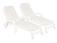 Set aus zwei Technorattan Liegestühlen mit Kissen Bahama Bica weiß