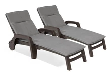 Set aus zwei Technorattan-Liegestühlen mit Kissen Bahama Bica braun