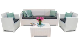 Weiße Technorattan-Möbel Colorado mit 3-Sitzer-Sofa Nebraska Coffee 5 Bica 
